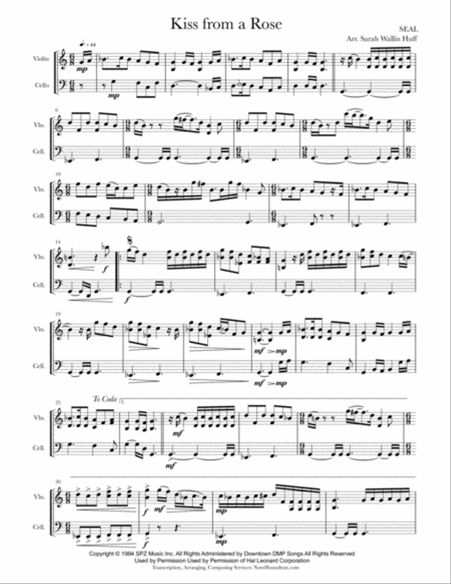 Kiss From A Rose String Duet scores gallery preview page 1