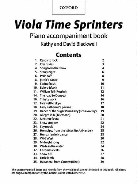 Viola Time Sprinters Piano Book