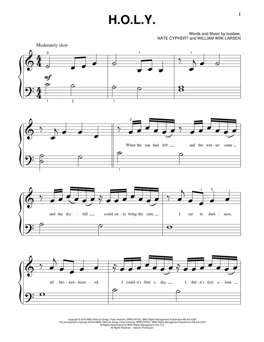 H.O.L.Y. H.O.L.Y. Piano Solo scores gallery preview page 1
