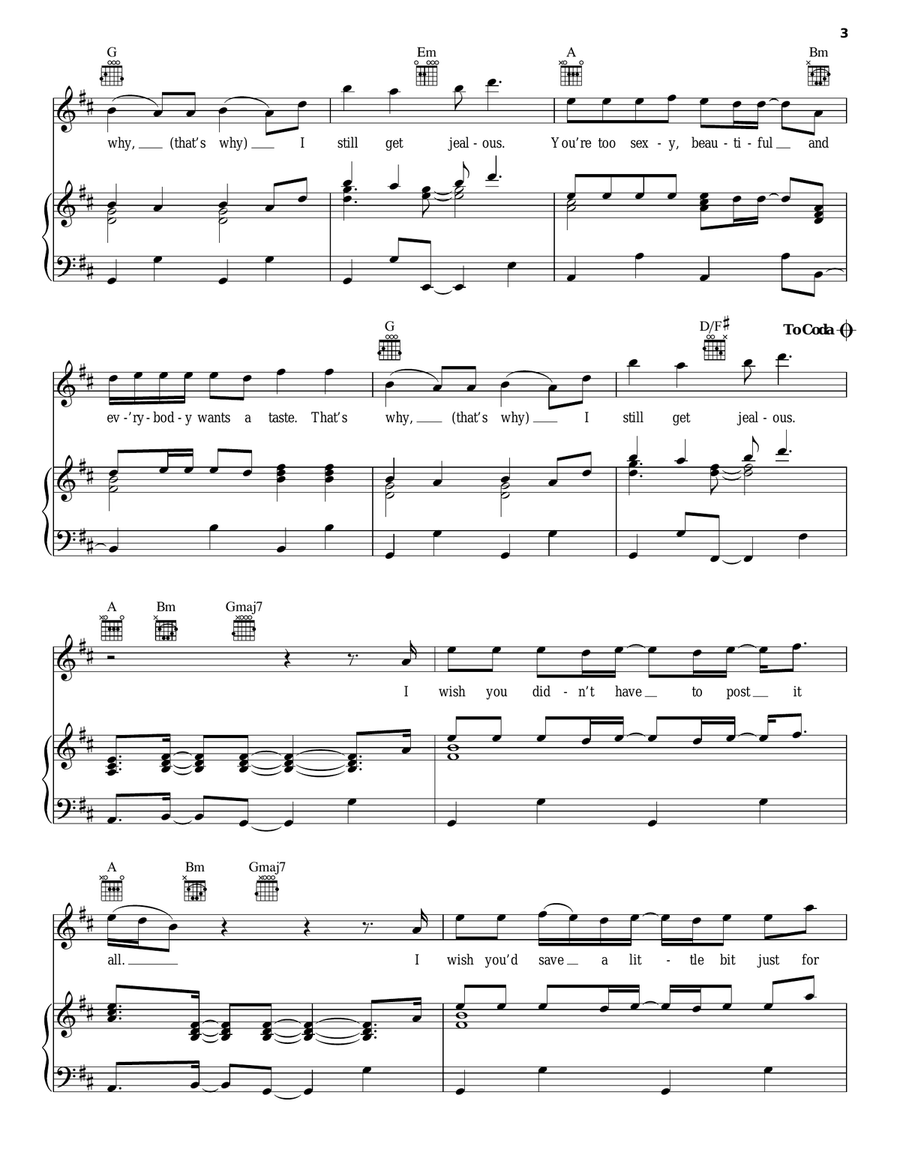 Jealous Piano, Vocal, Guitar scores gallery preview page 3