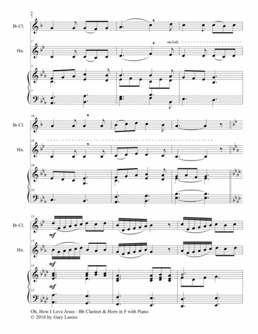 OH, HOW I LOVE JESUS (Trio – Bb Clarinet, Horn in F and Piano with Parts) image number null