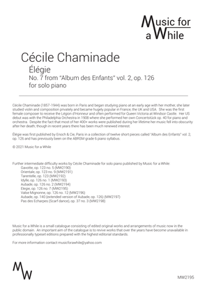 Book cover for Cécile Chaminade - Élégie op. 126 no. 7 for solo piano