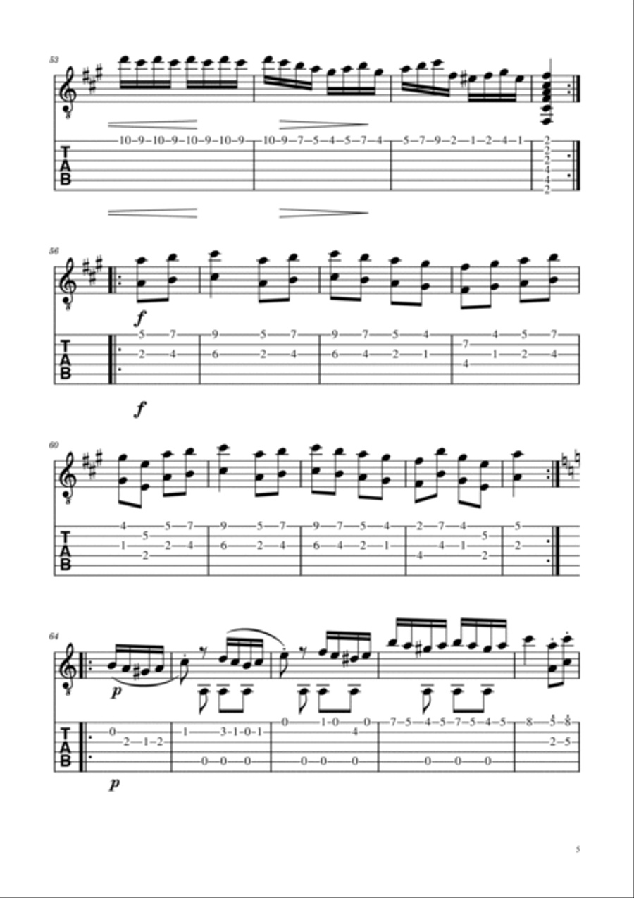Turkish March TABs For Guitar Acoustic Guitar scores gallery preview page 5
