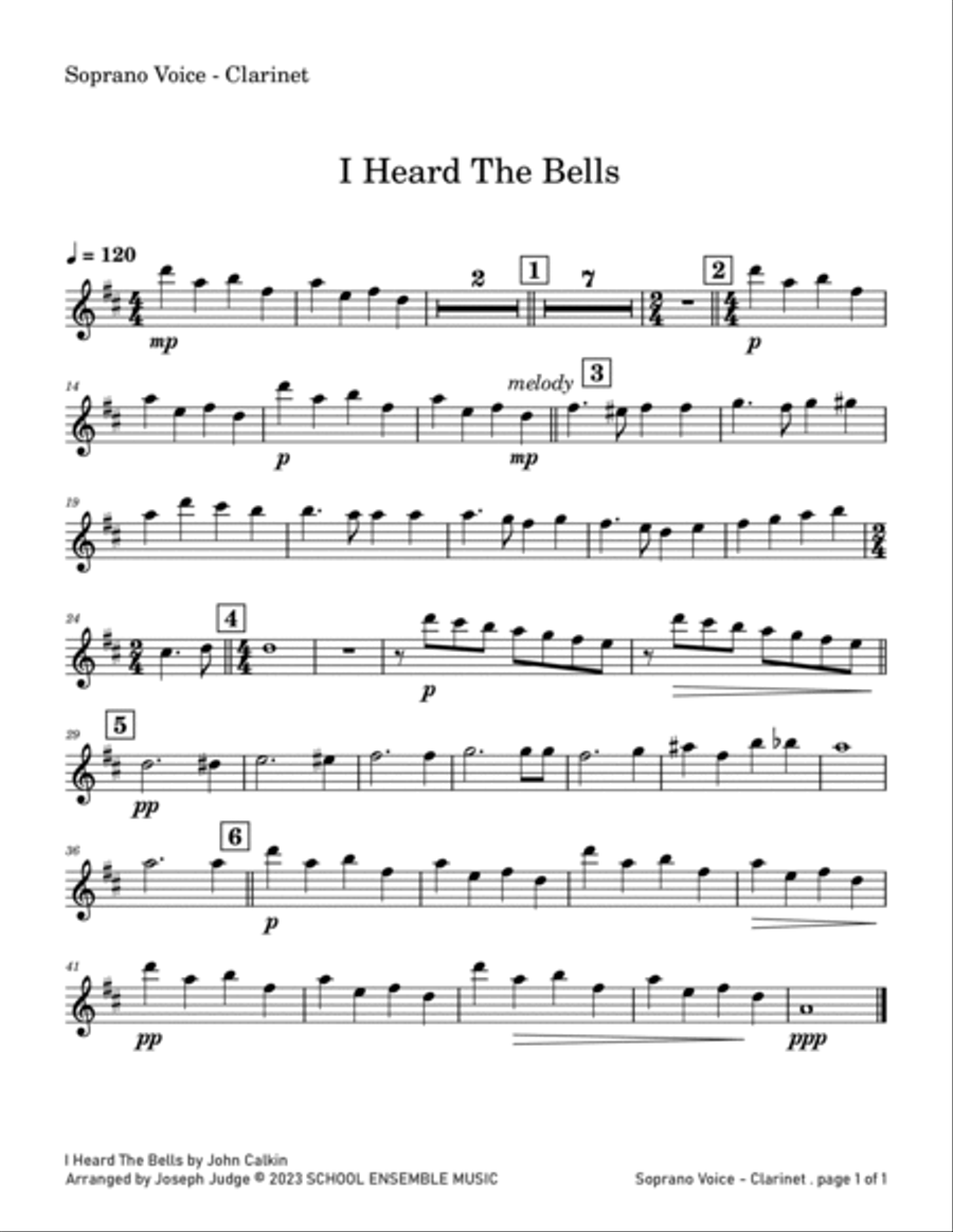 I Heard The Bells for Clarinet Quartet in Schools Clarinet Quartet scores gallery preview page 4