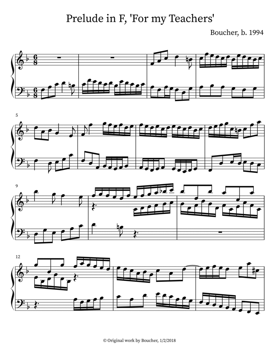 Prelude in F, 'For my Teachers'