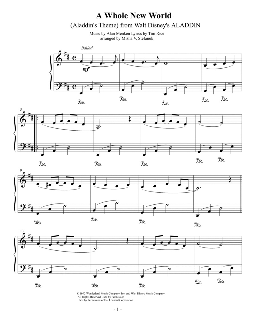 A Whole New World (from 'Aladdin') Piano Solo scores gallery preview page 1