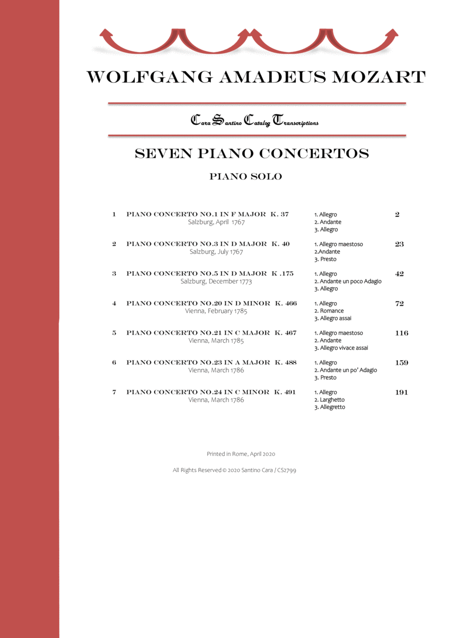 Mozart - Seven Complete Piano Concertos for Piano solo Piano Solo scores gallery preview page 1