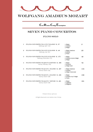 Book cover for Mozart - Seven Complete Piano Concertos for Piano solo