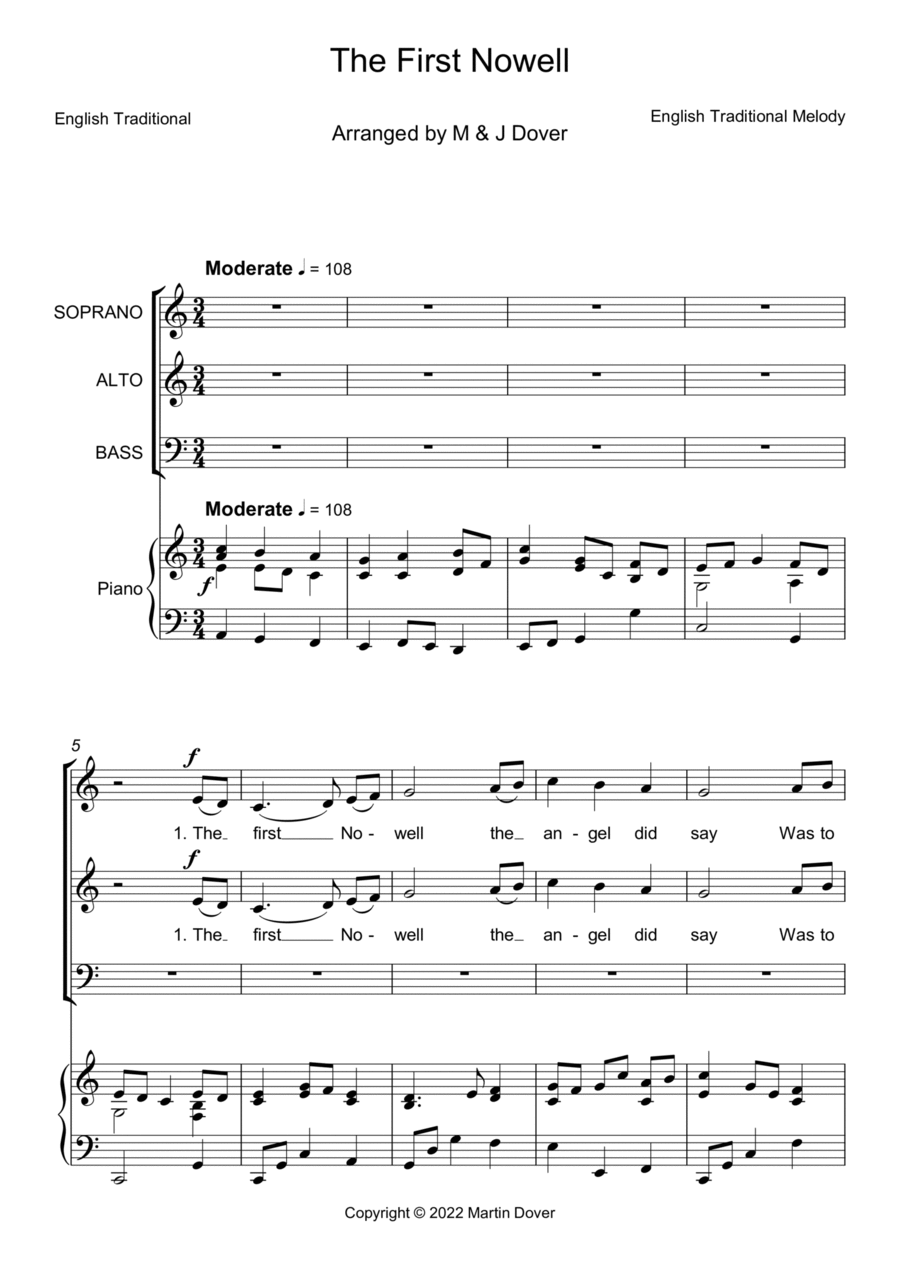 The First Nowell ( The First Noel ) - 3 part choir - SAB - Mixed Voices 3-Part scores gallery preview page 1