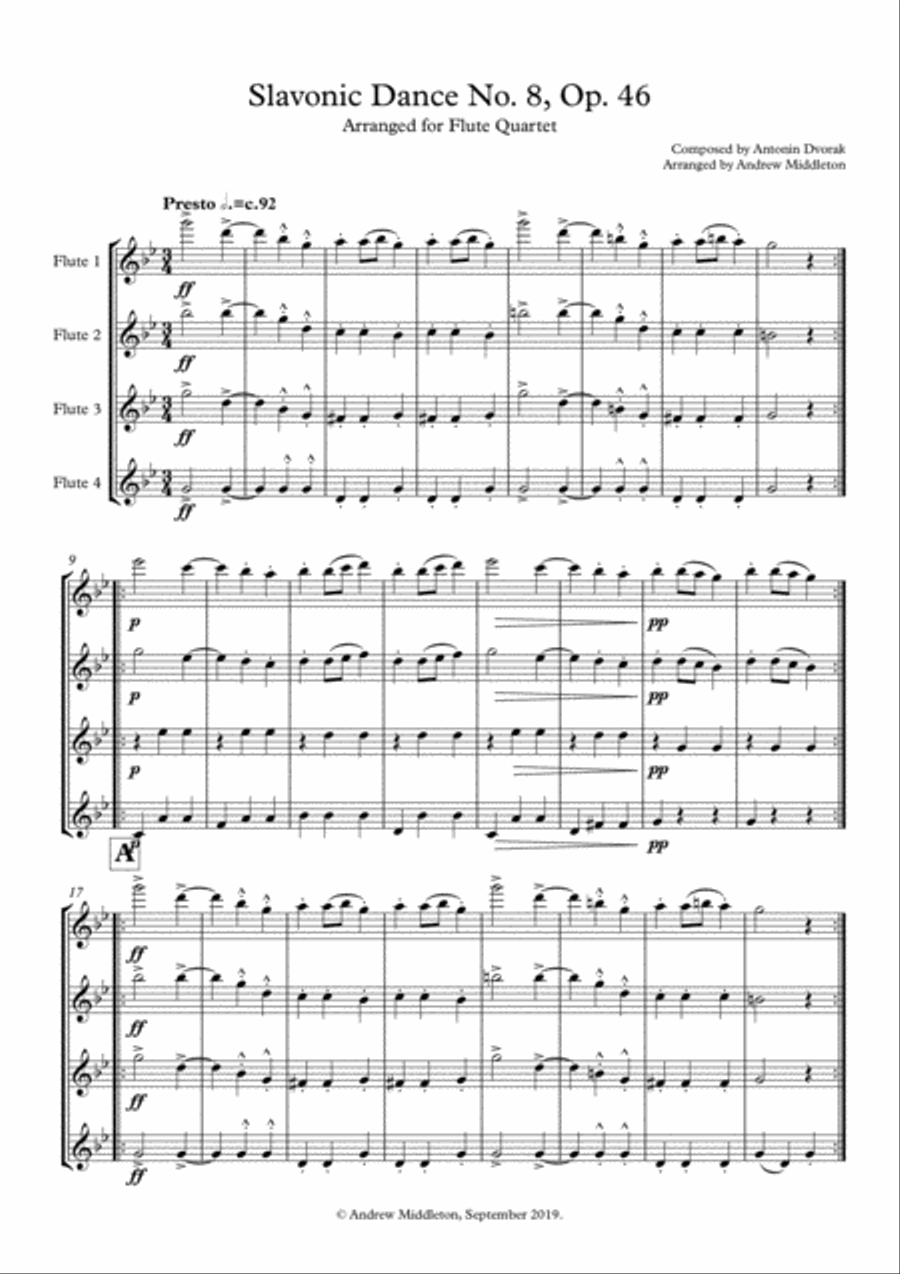Slavonic Dance No. 8 in G Minor arranged for Flute Quartet Flute Quartet scores gallery preview page 3