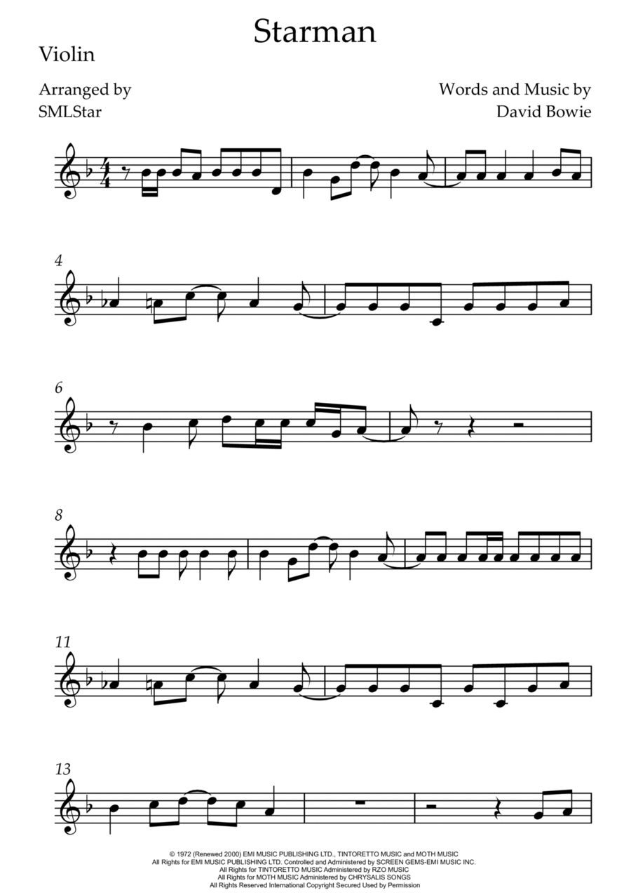 Starman Violin Solo scores gallery preview page 1