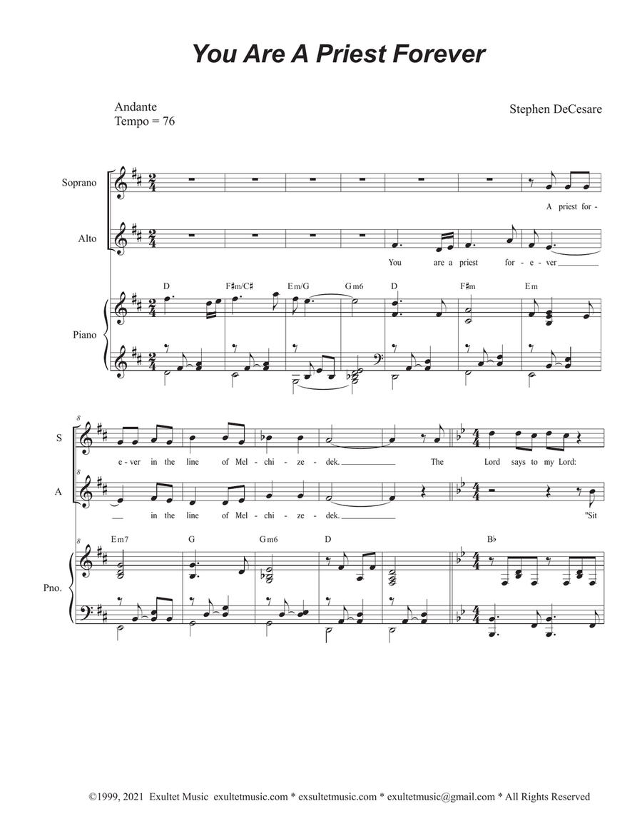 You Are A Priest Forever (Duet for Soprano and Alto solo)