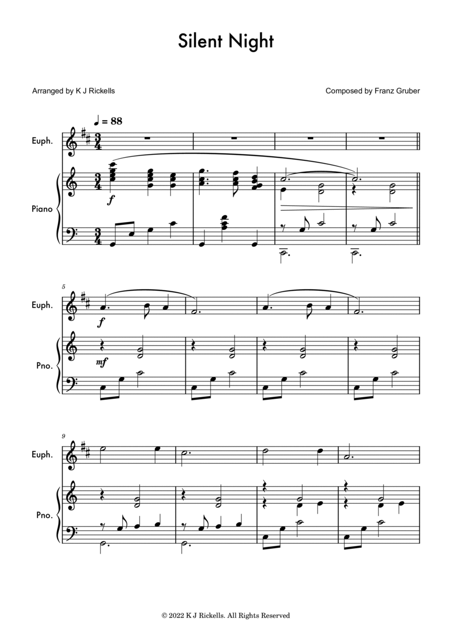 Silent Night - Baritone/Euphonium (treble clef) Baritone Horn TC scores gallery preview page 1
