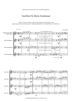 God Rest Ye Merry Gentlemen - Lovely AAT/SAT Saxophone Trio arrangement for beginner - early interme