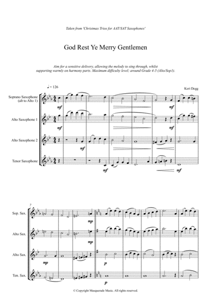 God Rest Ye Merry Gentlemen - Lovely AAT/SAT Saxophone Trio arrangement for beginner - early interme image number null
