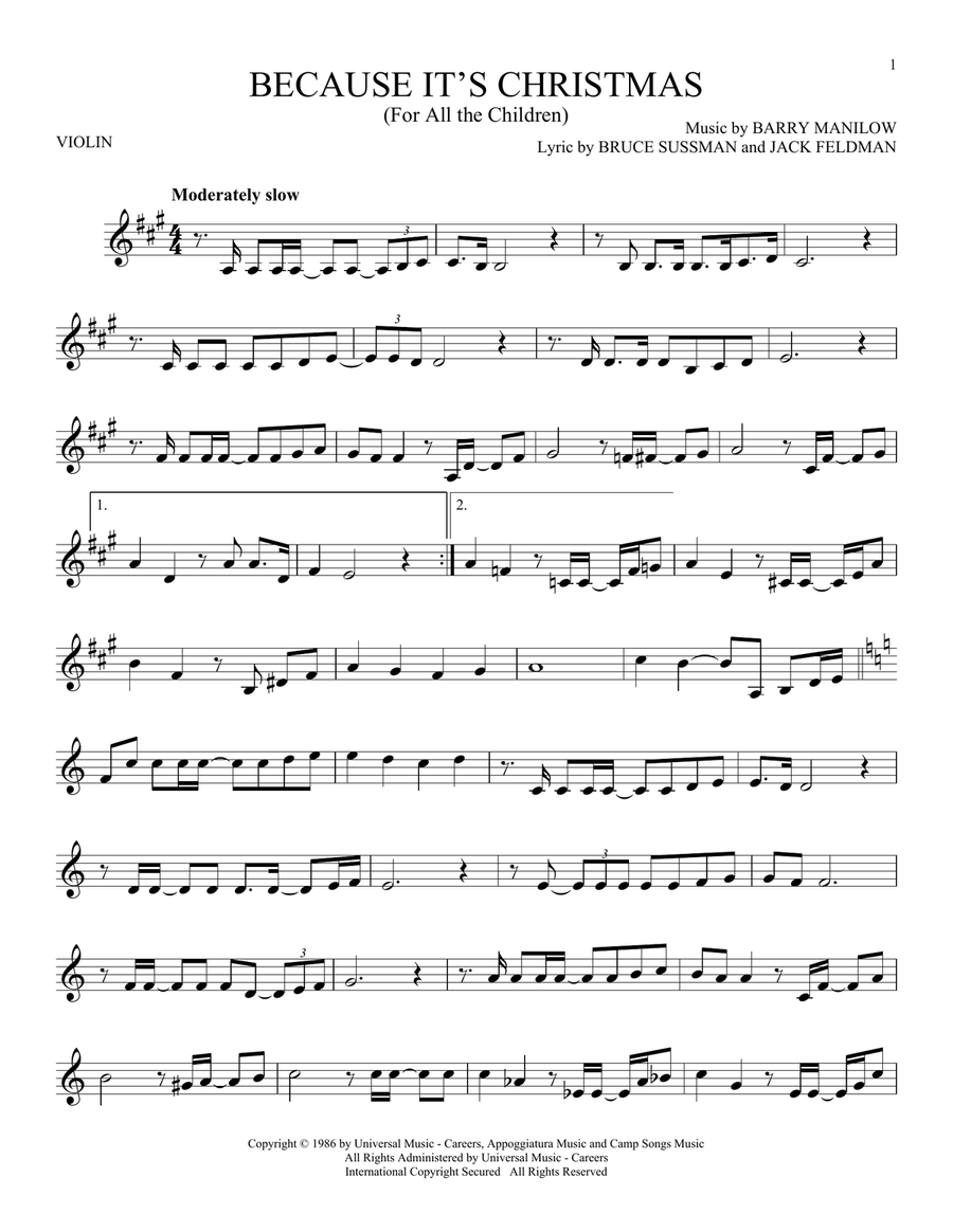 Because It's Christmas (For All The Children) Violin Solo scores gallery preview page 1