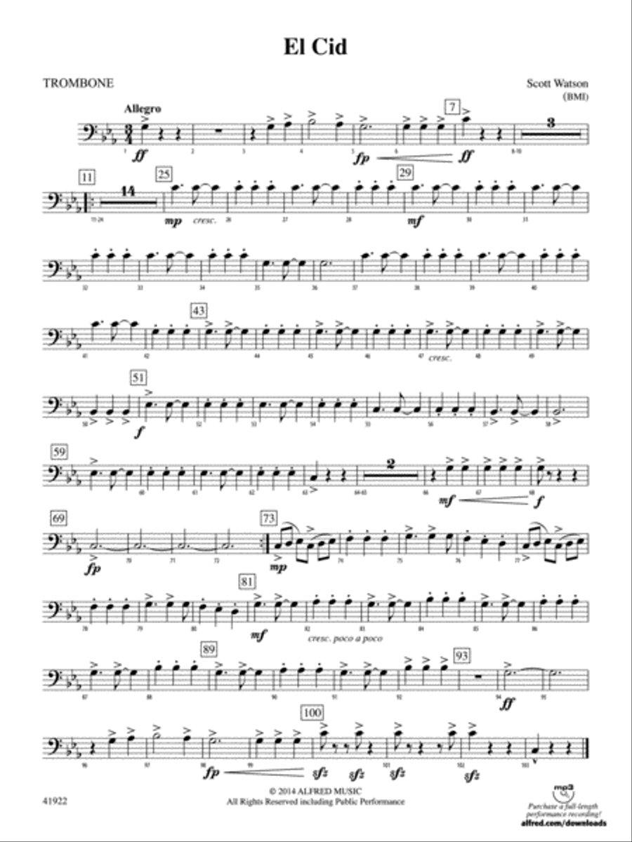 El Cid: 1st Trombone Concert Band scores gallery preview page 1