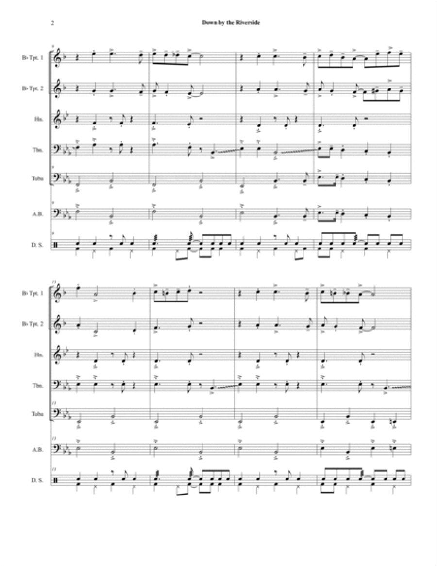 Down by the Riverside - Brass Quintet arranged in Trad. New Orleans Brass Band Style Brass Quintet scores gallery preview page 2