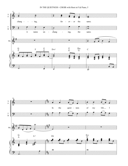 IN THE QUIETNESS (For SATB Choir with Horn in F & Piano - separate Octavo, Choir & Horn Part include image number null