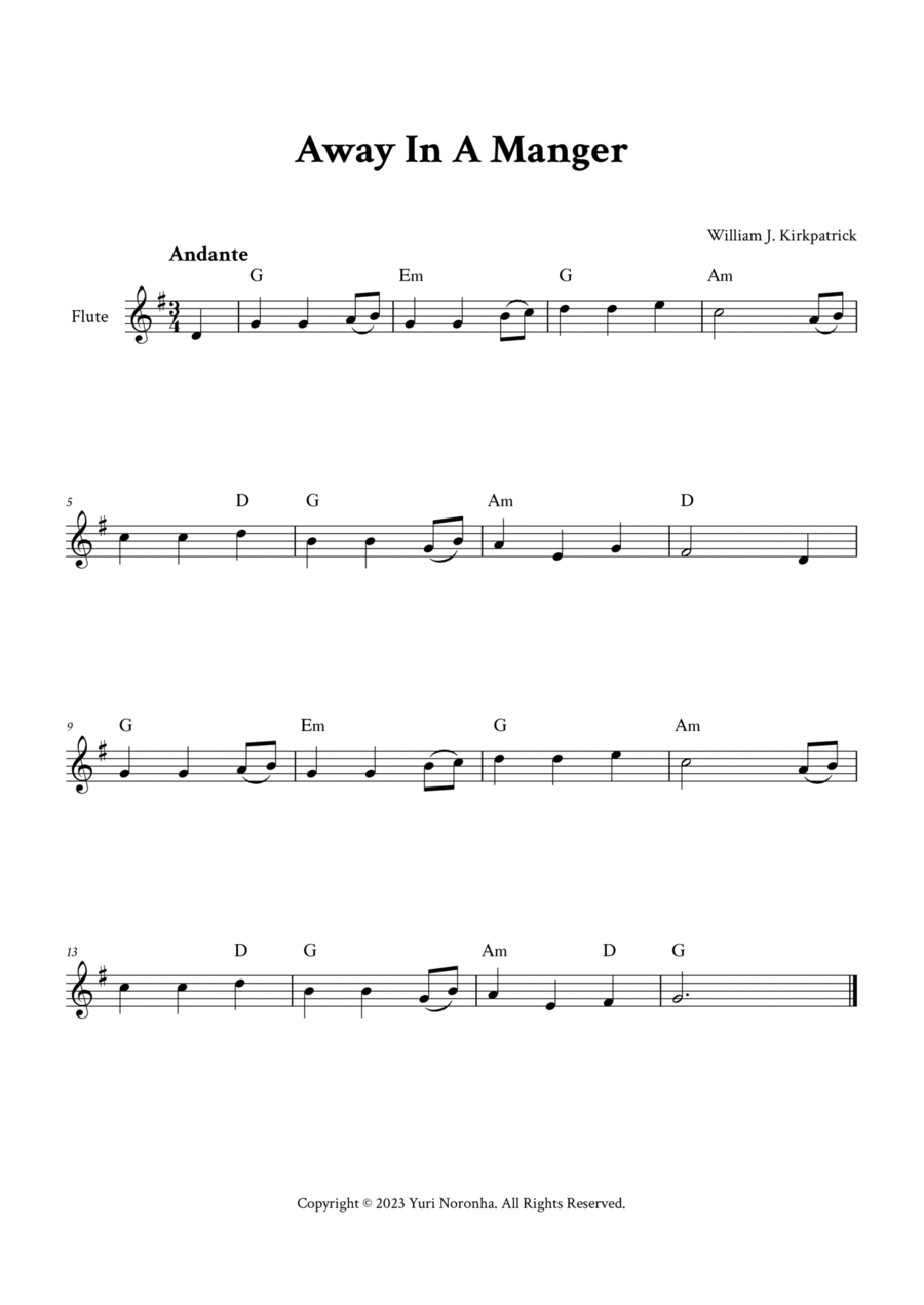 Away In A Manger - For Flute (G Major) Flute Solo scores gallery preview page 1
