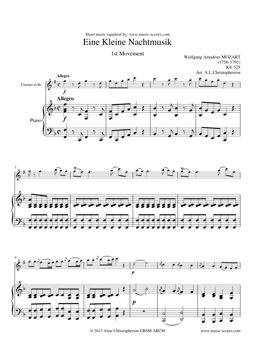 Eine Kleine Nachtmusik - Allegro 1st movement - Clarinet and Piano image number null