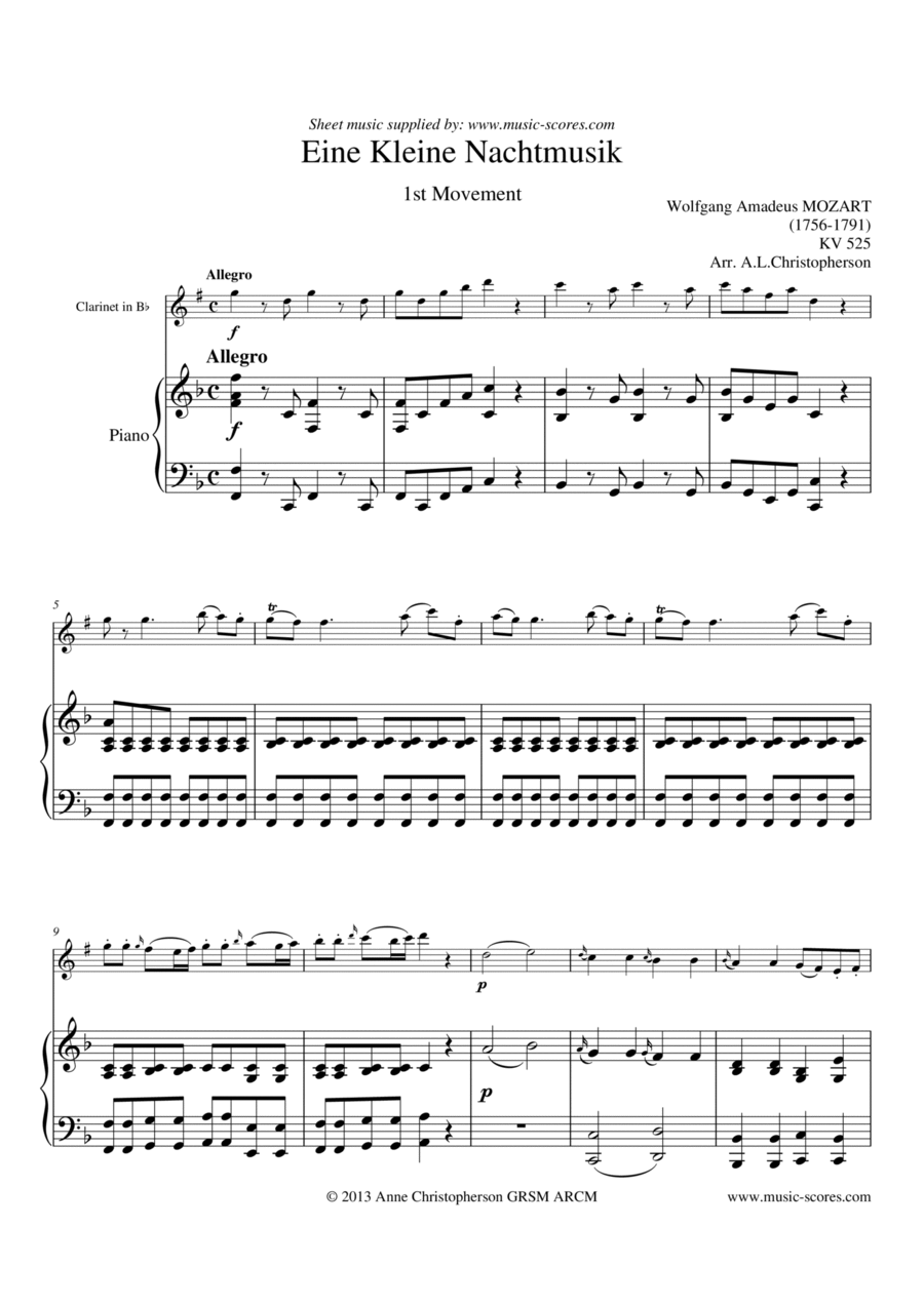 Book cover for Eine Kleine Nachtmusik - Allegro 1st movement - Clarinet and Piano