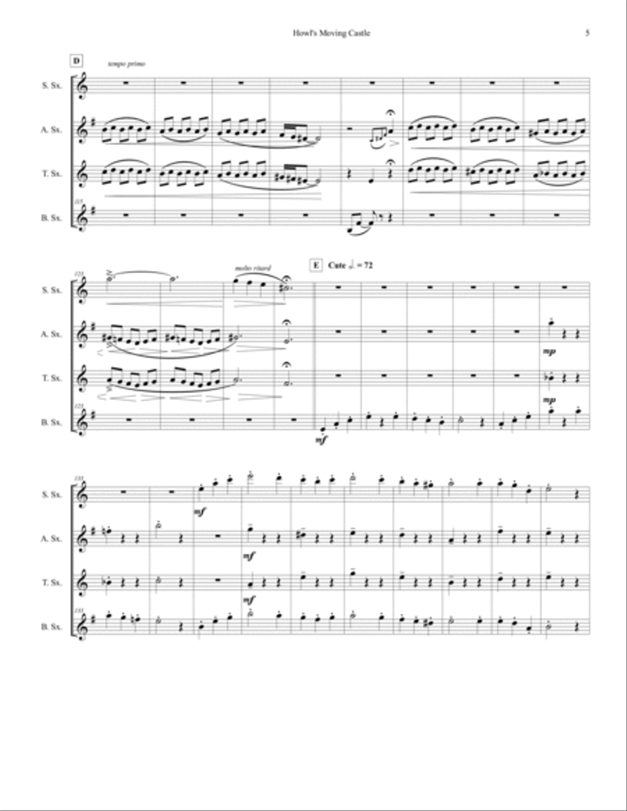 Howl's Moving Castle Woodwind Quartet scores gallery preview page 5