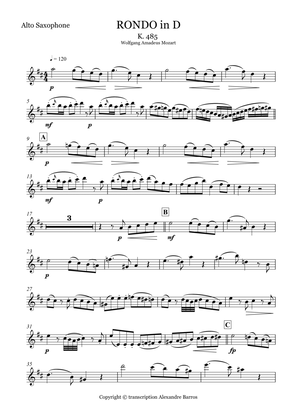 Rondo D, K 485 - SOLO FOR ALTO SAX - duet for piano and sax