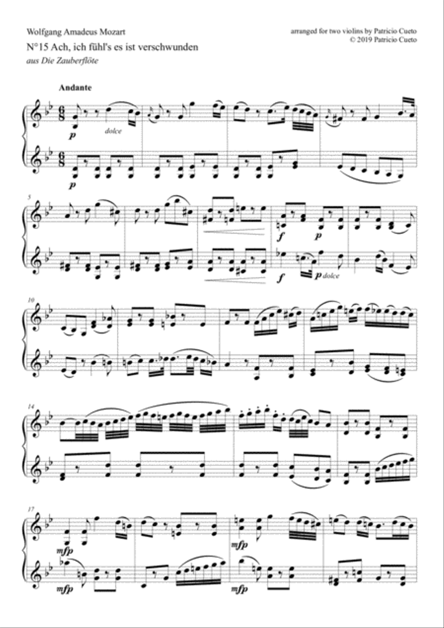 Ach, ich fühl's es ist verschwunden (for 2 Violins) Violin Solo scores gallery preview page 2
