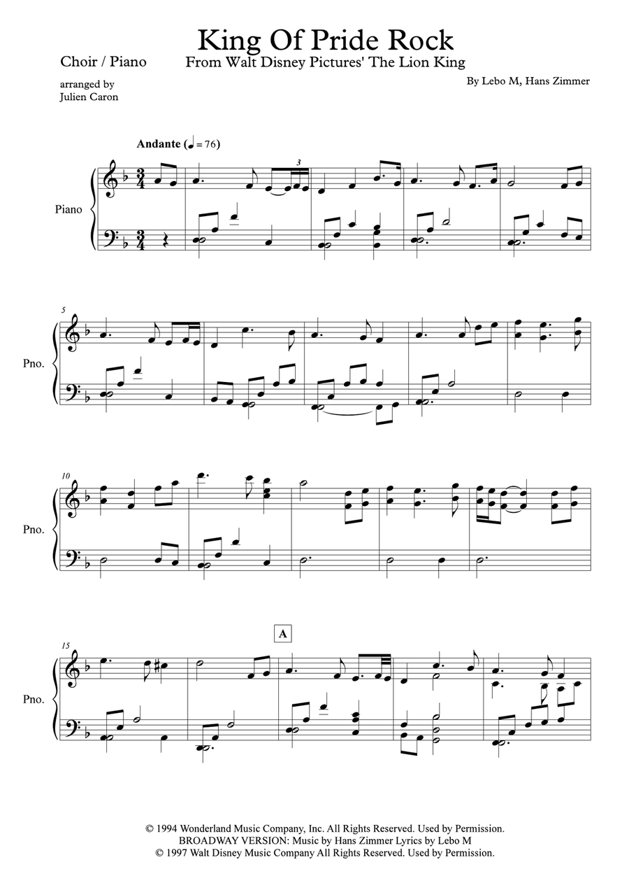 King Of Pride Rock King Of Pride Rock Divisi scores gallery preview page 1