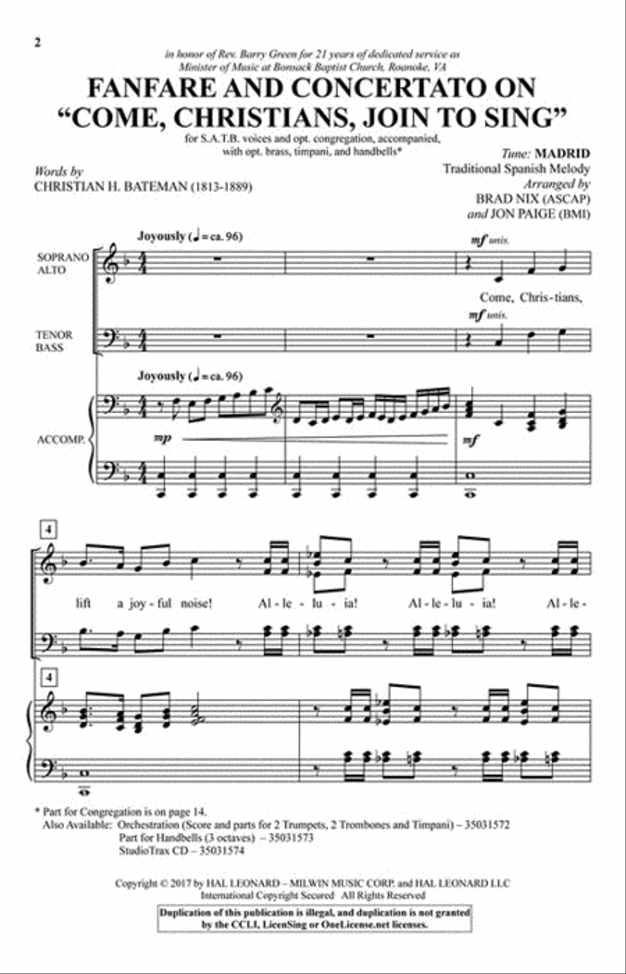 Fanfare and Concertato on “Come, Christians, Join to Sing” 4-Part scores gallery preview page 2