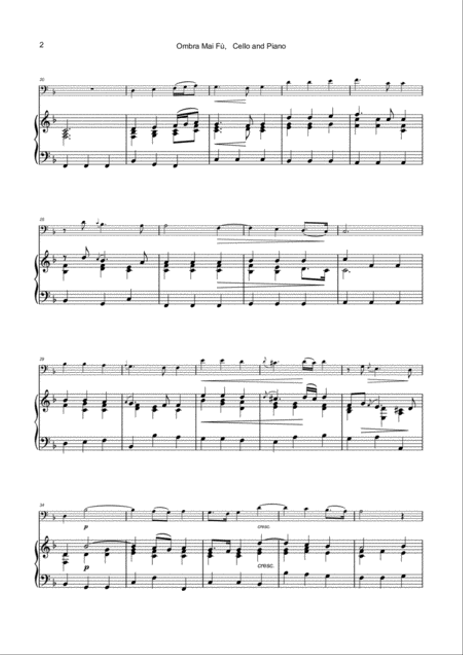 Handel's Largo from Xerxes, Ombra Mai Fù, for solo Cello and Piano Piano scores gallery preview page 3
