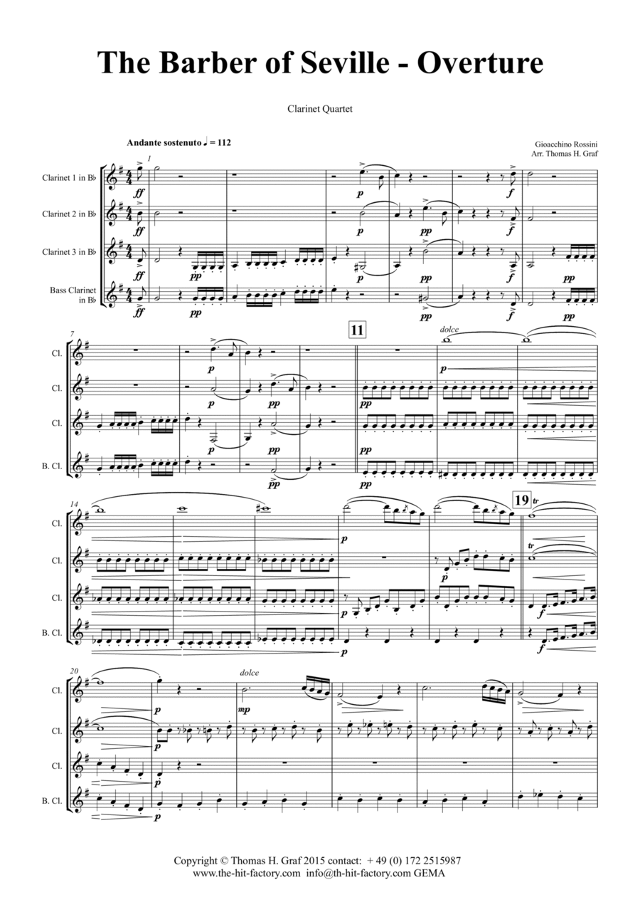 The Barber of Seville - Overture - Clarinet Quartet - F Clarinet Quartet scores gallery preview page 1