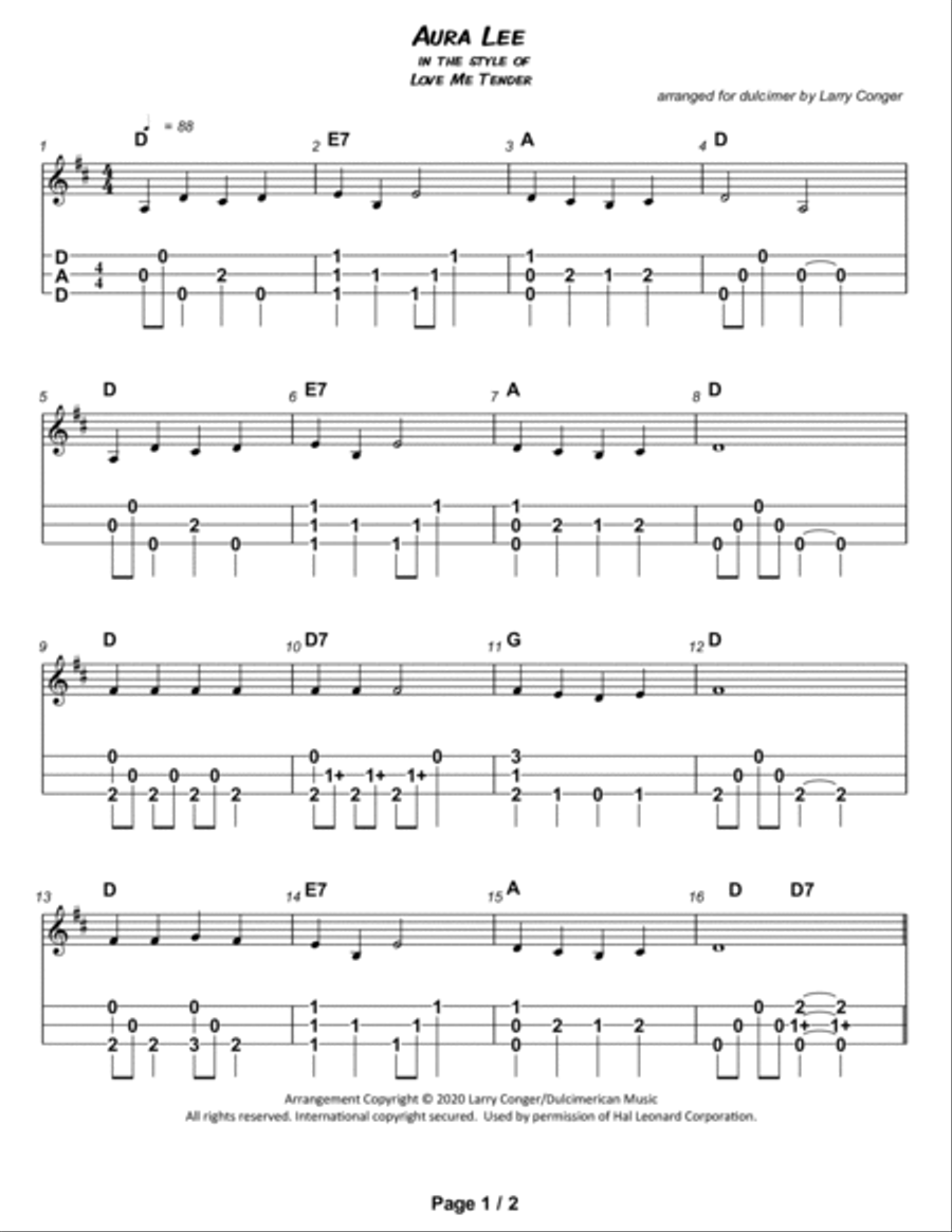 Aura Lee Dulcimer scores gallery preview page 2