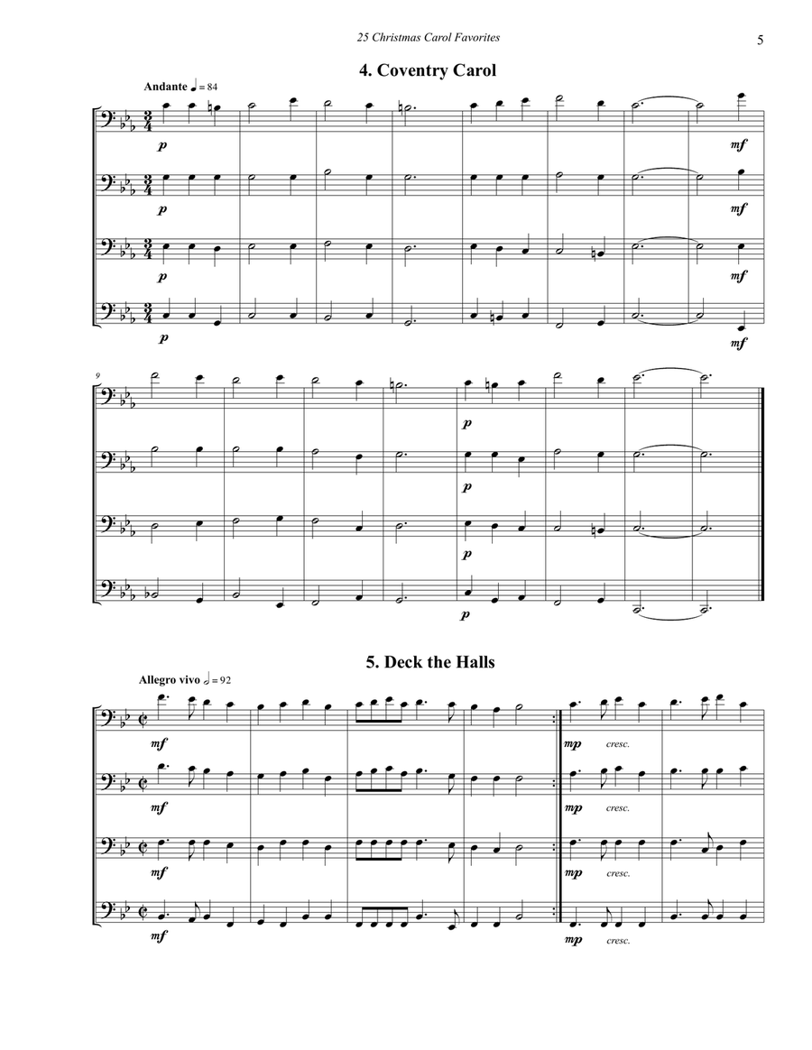 25 Christmas Carol Favorites for Trombone Quartet Brass Quartet scores gallery preview page 5