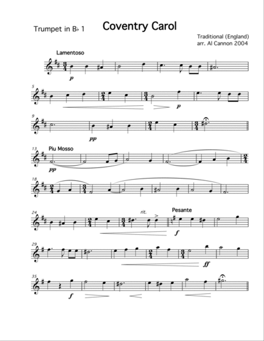 Two Solemn Carols - Coventry Carol / Personent Hodie Brass Ensemble scores gallery preview page 6
