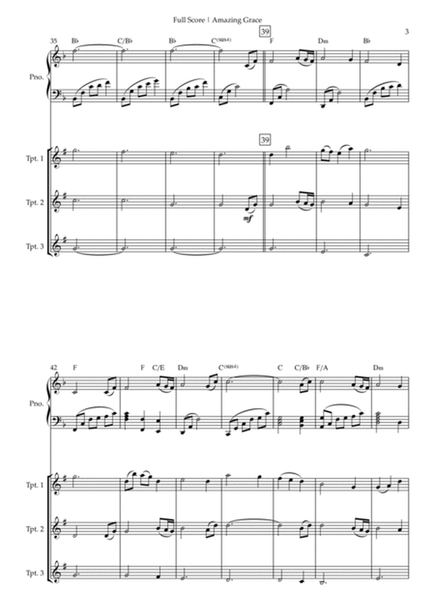 Amazing Grace (John Newton, E. O. Excell) for Trumpet Trio and Piano Accompaniment with Chords image number null