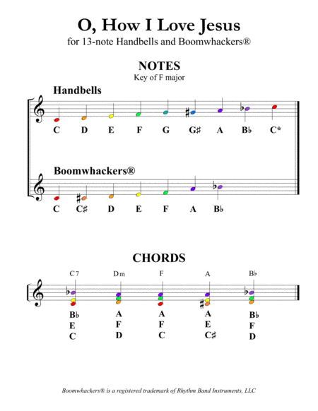 O, How I Love Jesus for 13-note Bells and Boomwhackers® (with Color Coded Notes) image number null