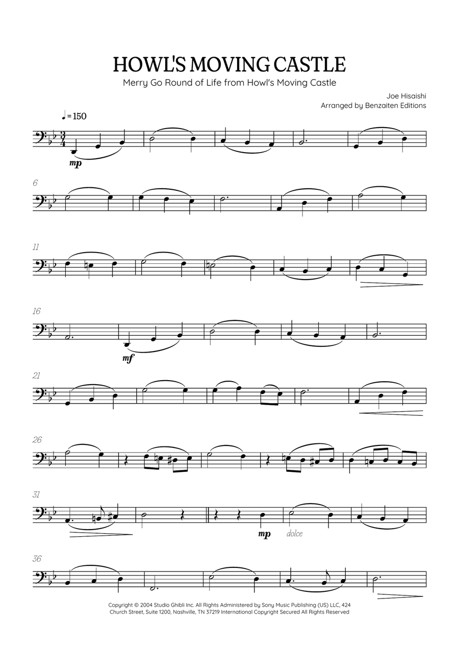 Howl's Moving Castle Cello Solo scores gallery preview page 1