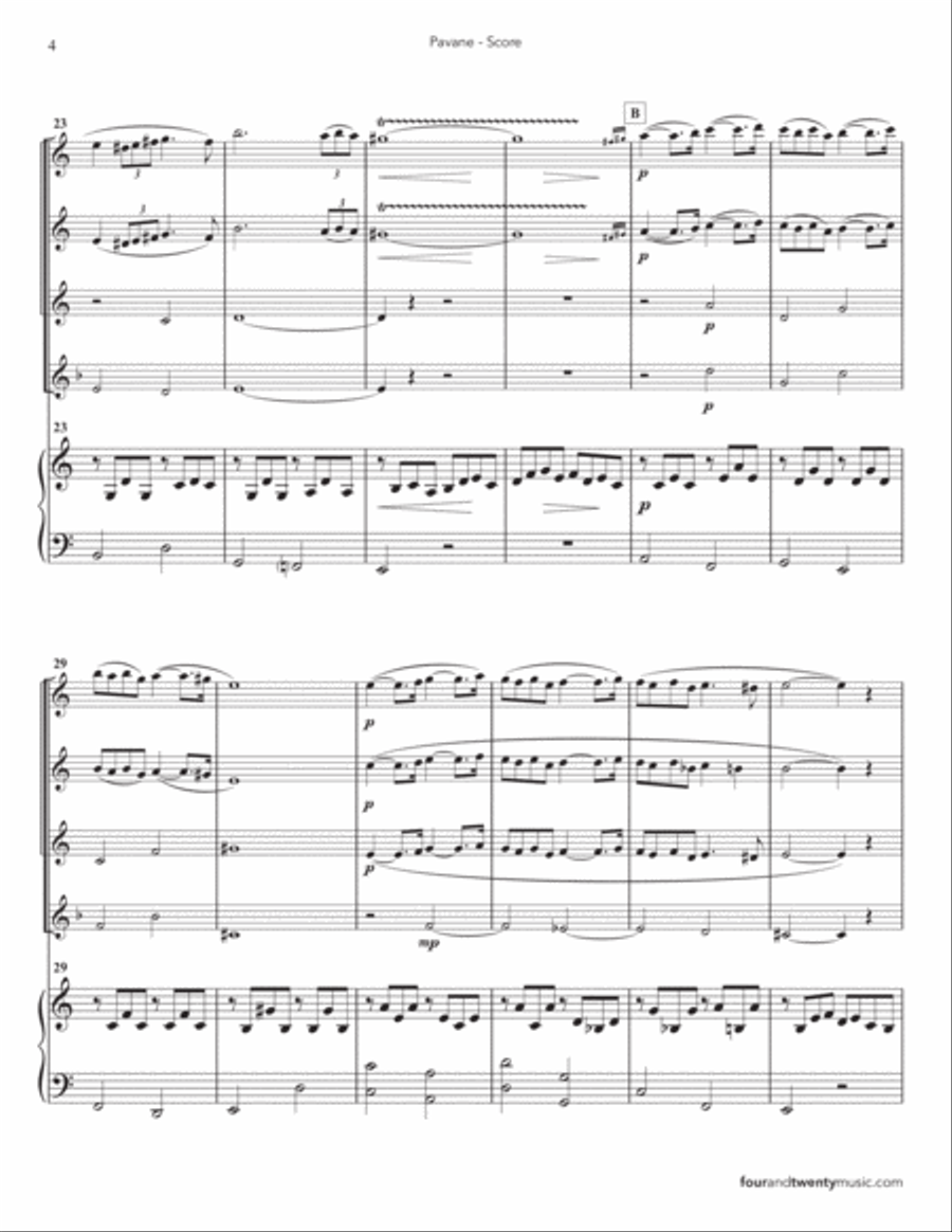Pavane, Op 50, arranged for flute choir / ensemble and piano Flute Choir scores gallery preview page 4