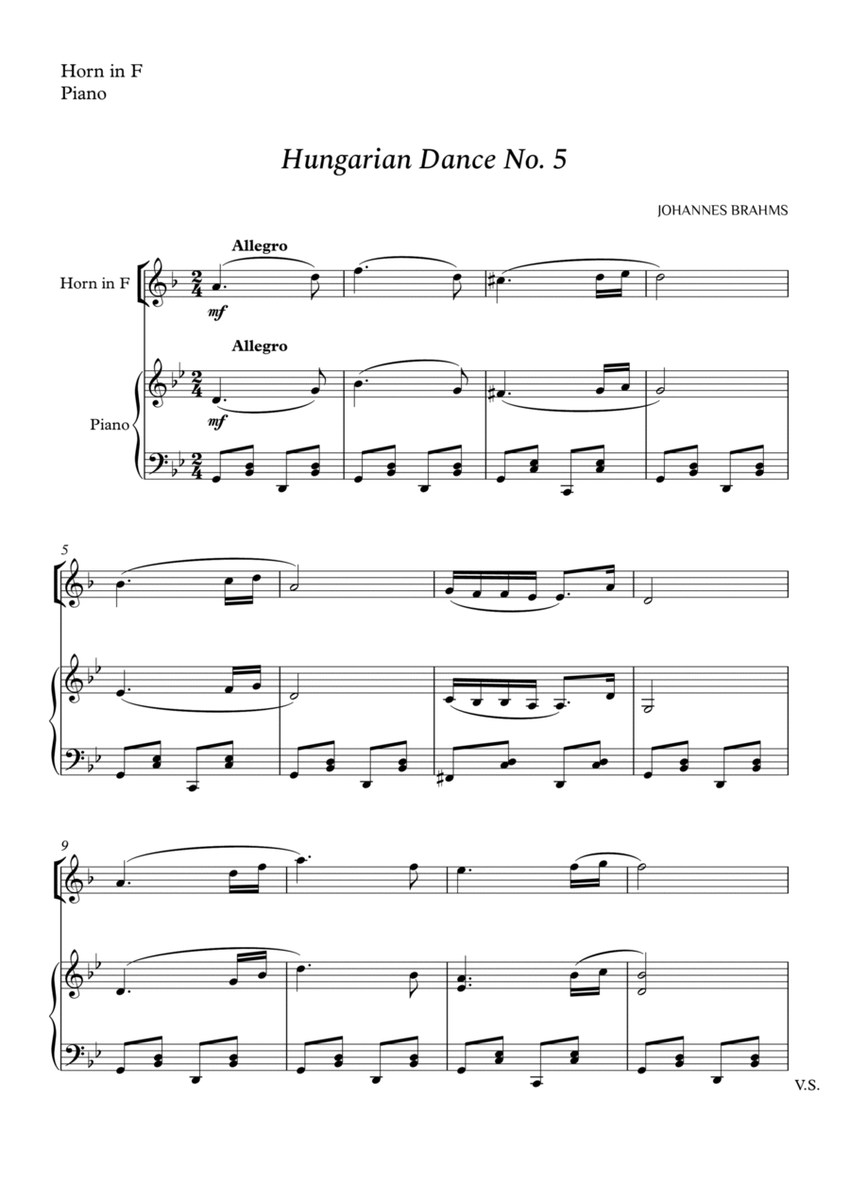 Hungarian Dance No. 5 for Horn in F and Piano image number null