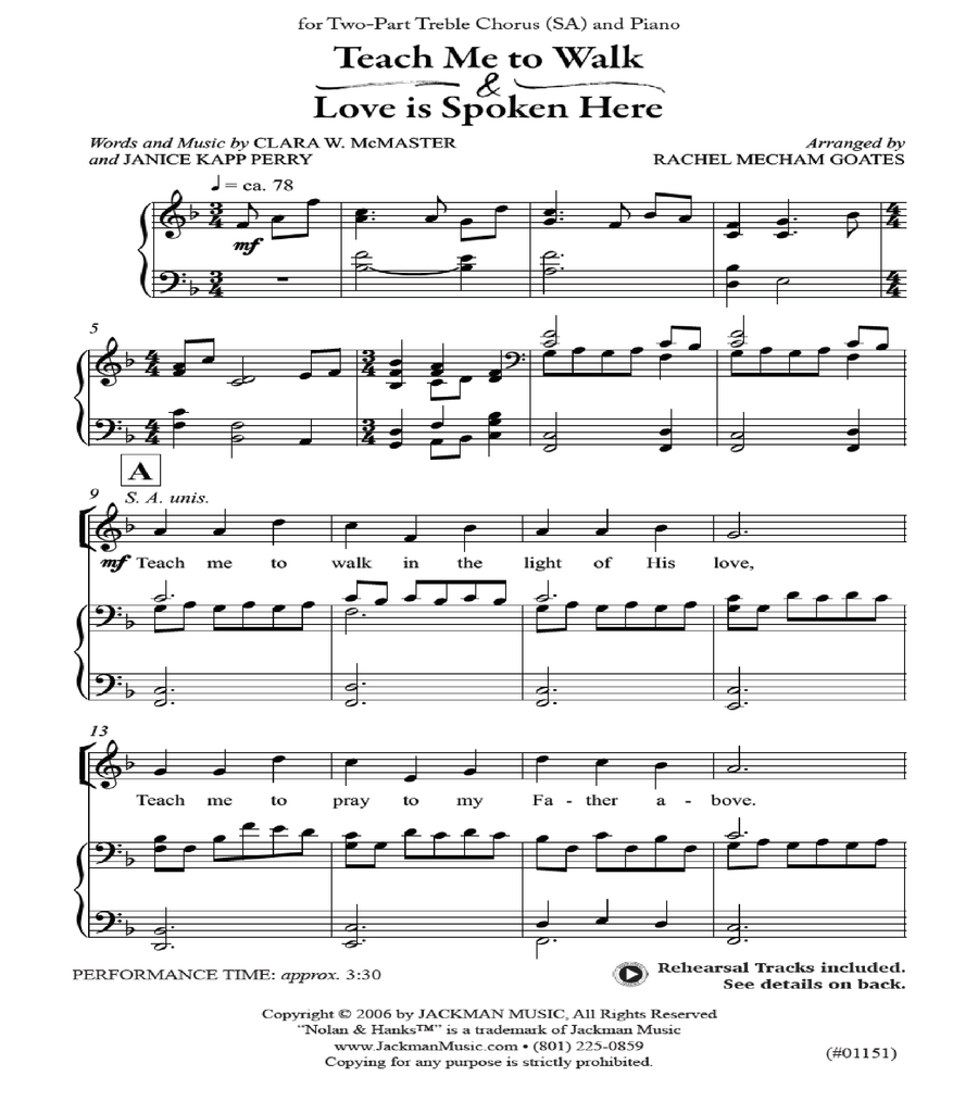 Teach Me To Walk / Love is Spoken Here - SA Teach Me To Walk / Love is Spoken Here - SA SA scores gallery preview page 2