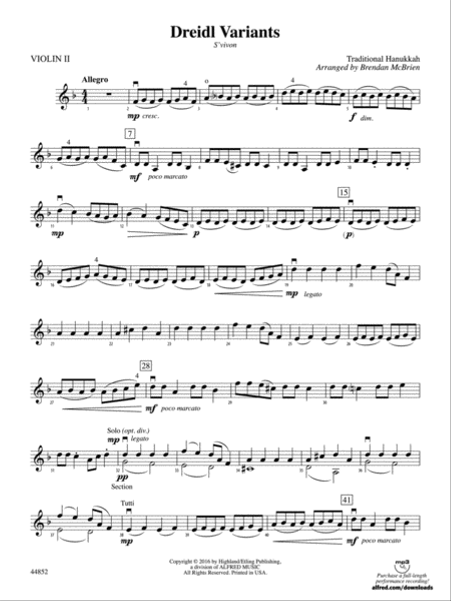 Dreidl Variants: 2nd Violin String Orchestra scores gallery preview page 1