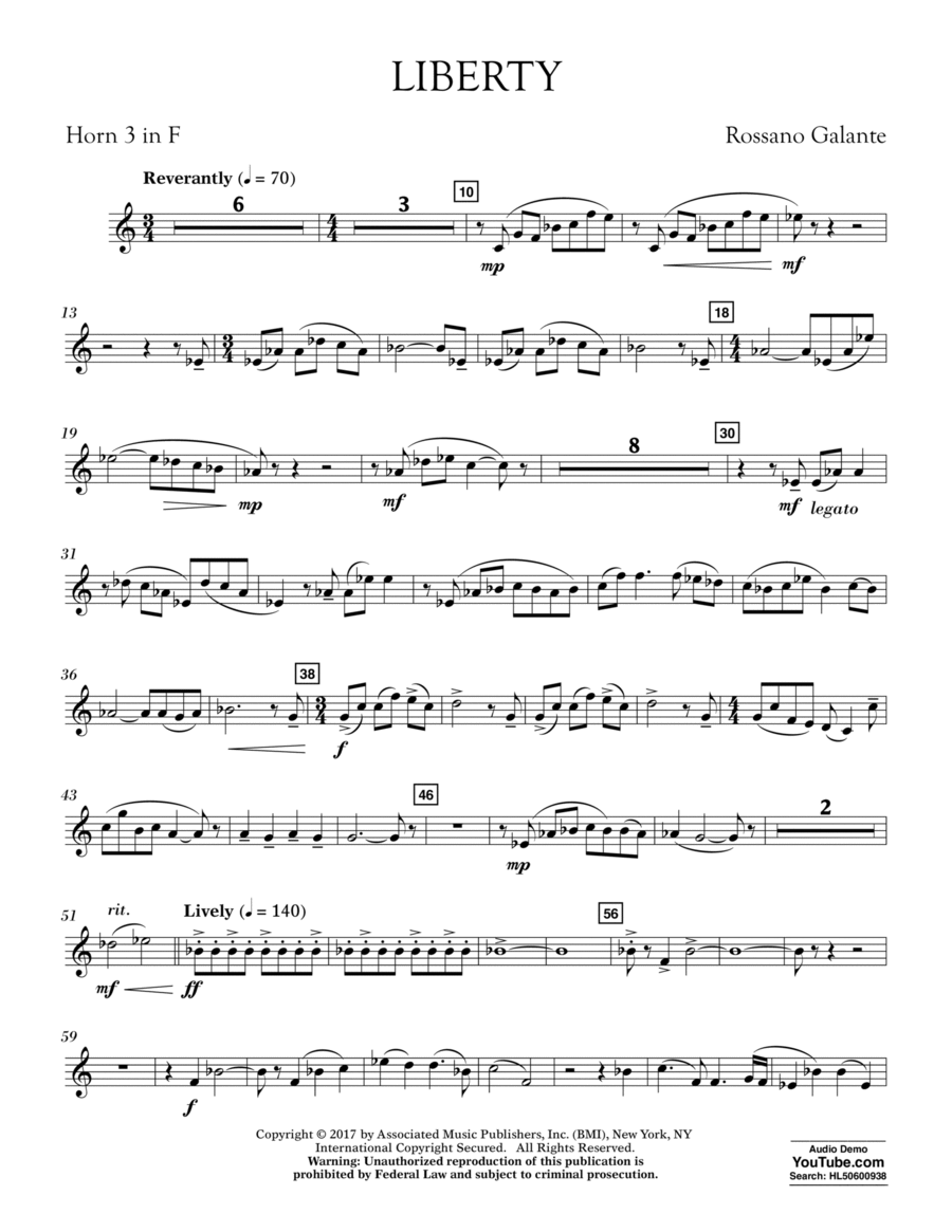 Liberty - Horn 3 in F Horn scores gallery preview page 1