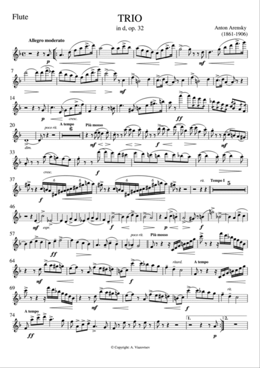 A. Arensky - Piano Trio No. 1, op. 32 Woodwind Duet scores gallery preview page 3