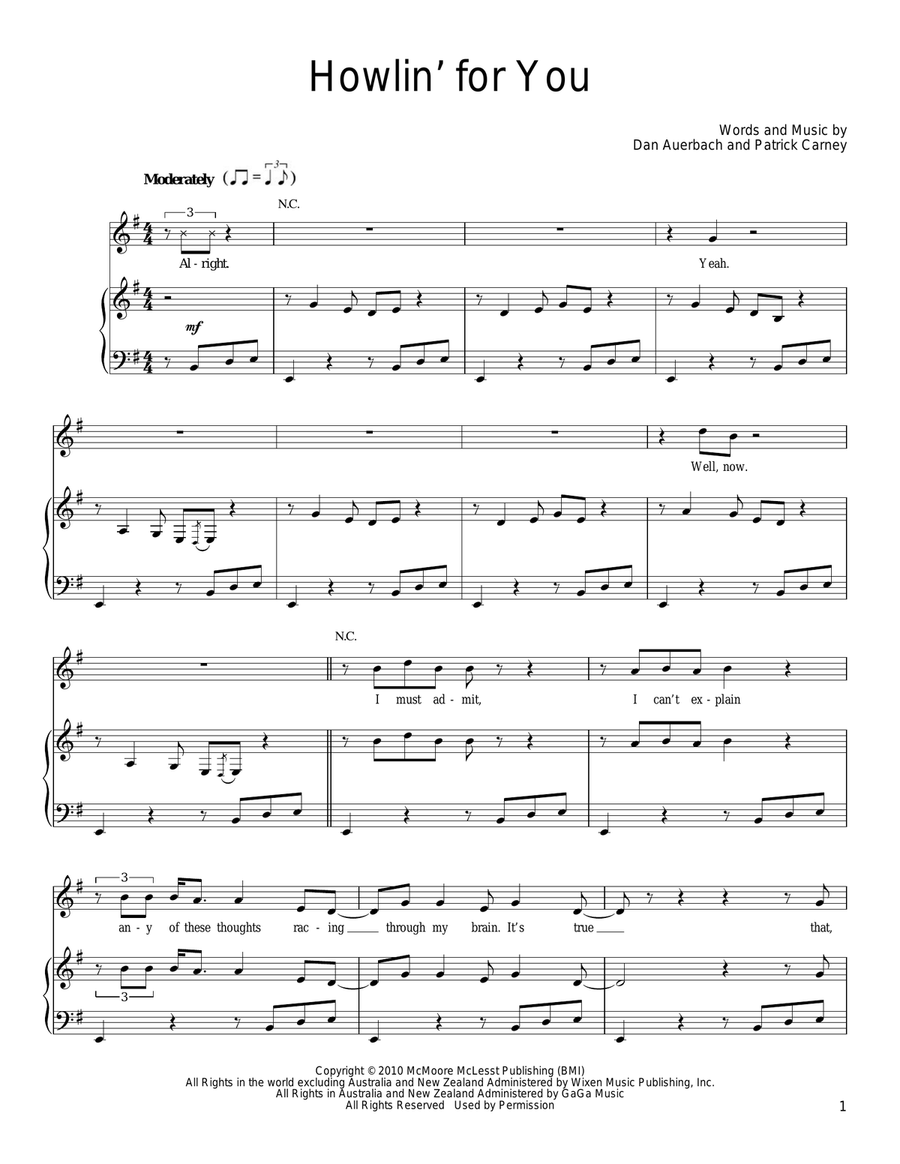 Howlin' For You Piano, Vocal, Guitar scores gallery preview page 1