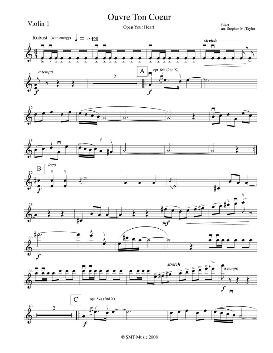 Open Your Heart (Ouvre Ton Coeur) by Bizet String Quartet scores gallery preview page 1