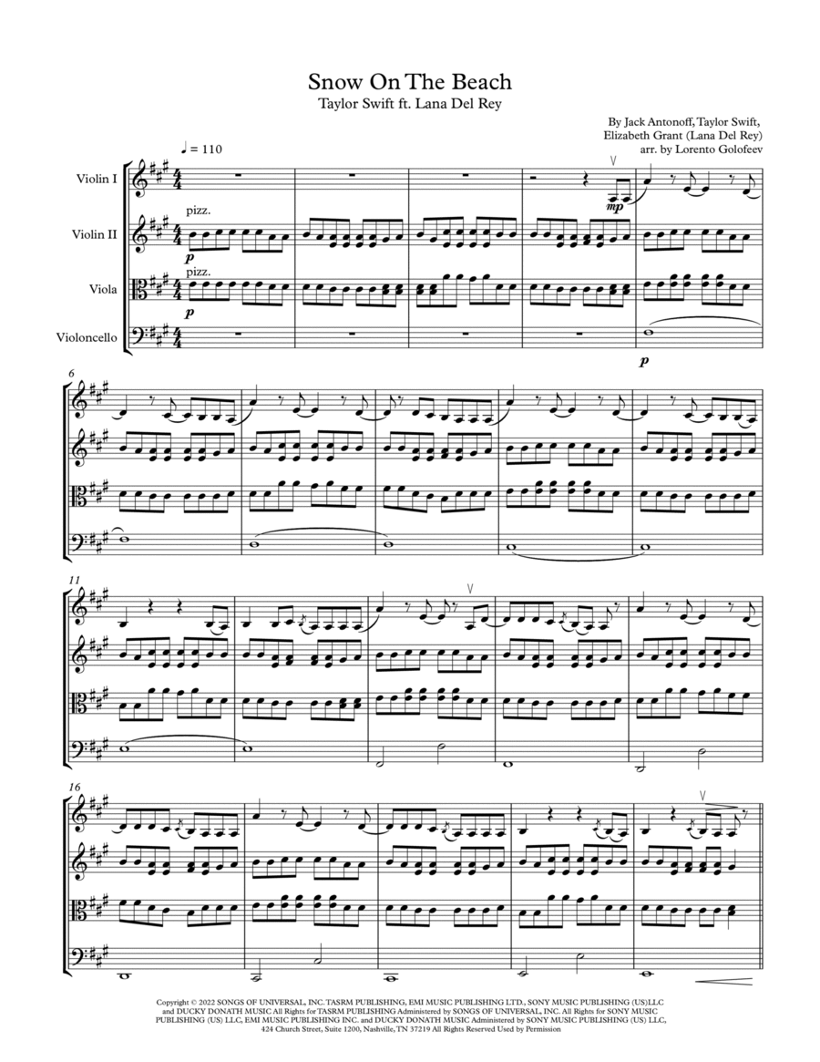 Snow On The Beach String Quartet scores gallery preview page 1