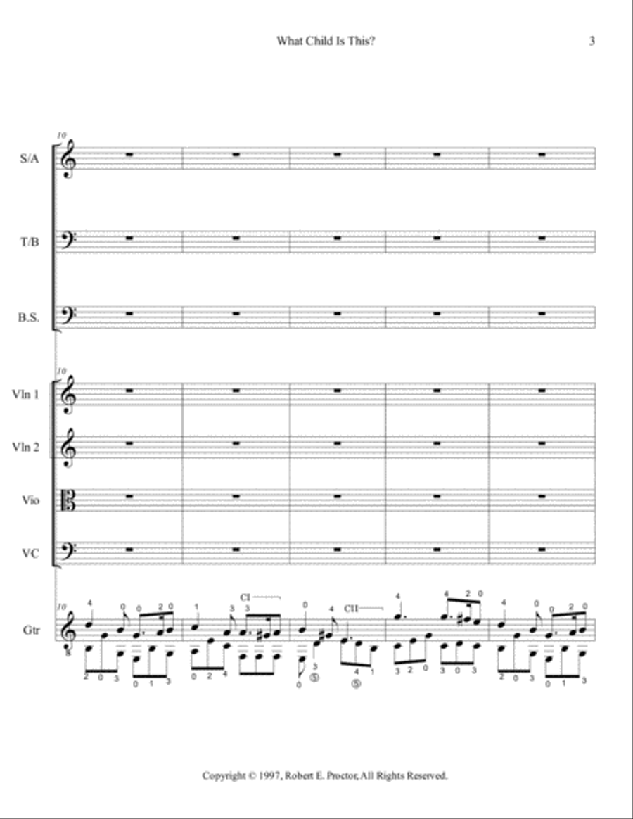 What Child is This for Bass Soloist, Choir, Strings, Classical Guitar 4-Part scores gallery preview page 4