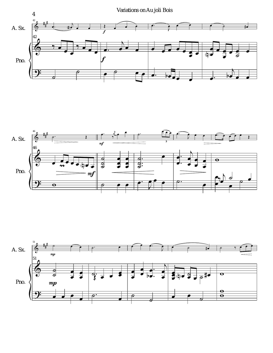 Variations on au Joli Bois for alto saxophone and piano Alto Saxophone scores gallery preview page 4